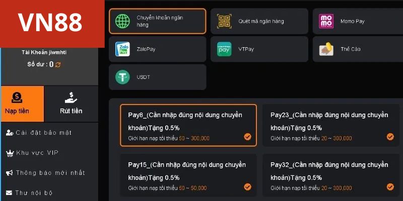 Nạp tiền Vn88 thẻ cào cần trả phí