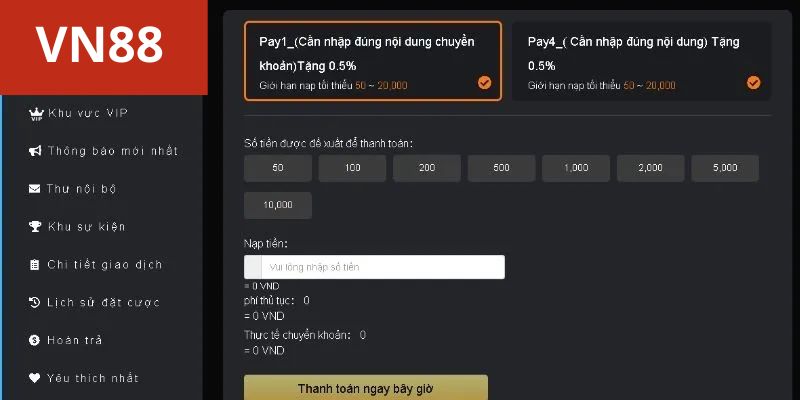 Phương thức nạp tiền Vn88 bằng ví điện tử hiệu quả